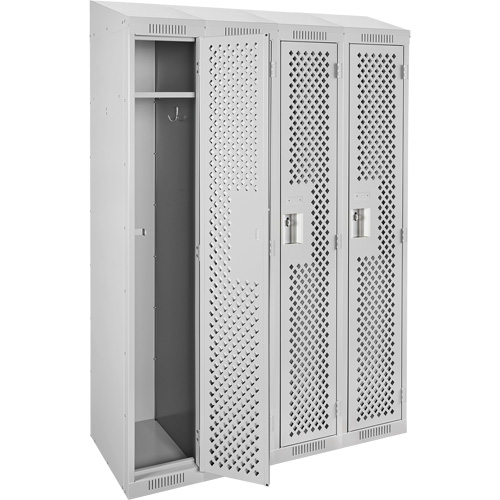 Clean Line Lockers, Bank of 4, 48" x 18" x 78", Steel, Grey, Rivet (Assembled), Perforated Seaboard Timber Mart