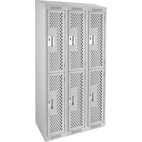 Clean Line Lockers, 2 -tier, Bank of 3, 36" x 18" x 78", Steel, Grey, Rivet (Assembled), Perforated Seaboard Timber Mart