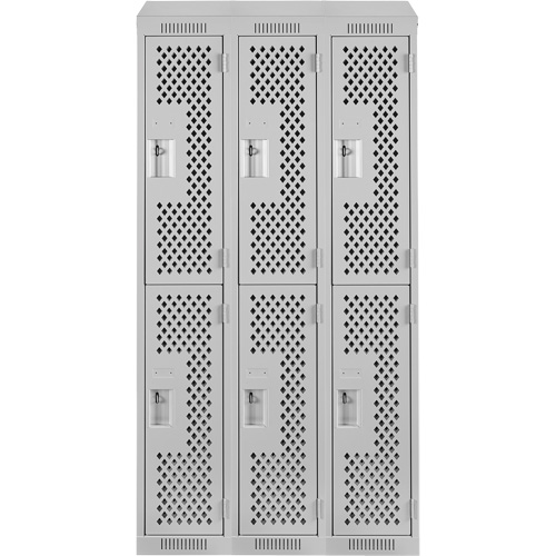 Clean Line Lockers, 2 -tier, Bank of 3, 36" x 18" x 78", Steel, Grey, Rivet (Assembled), Perforated Seaboard Timber Mart