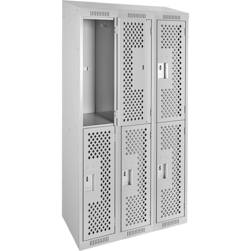 Clean Line Lockers, 2 -tier, Bank of 3, 36" x 18" x 78", Steel, Grey, Rivet (Assembled), Perforated Seaboard Timber Mart
