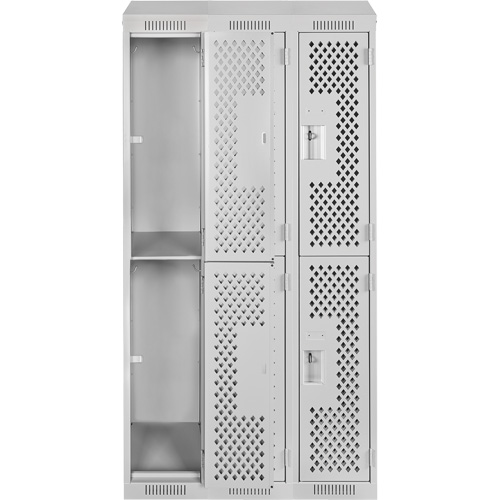 Clean Line Lockers, 2 -tier, Bank of 3, 36" x 18" x 78", Steel, Grey, Rivet (Assembled), Perforated Seaboard Timber Mart