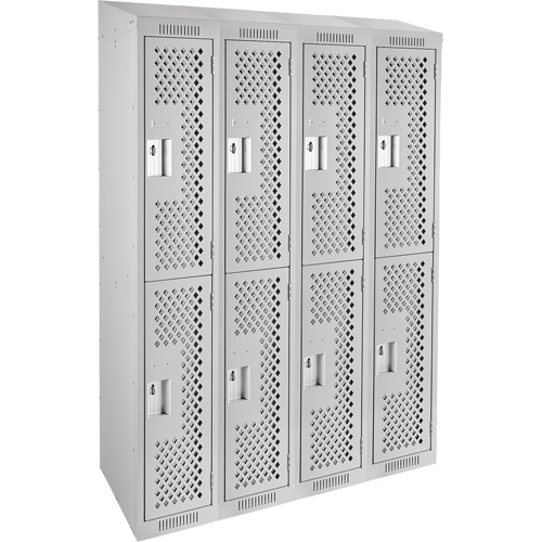 Clean Line Lockers, 2 -tier, Bank of 4, 48" x 18" x 78", Steel, Grey, Rivet (Assembled), Perforated Seaboard Timber Mart