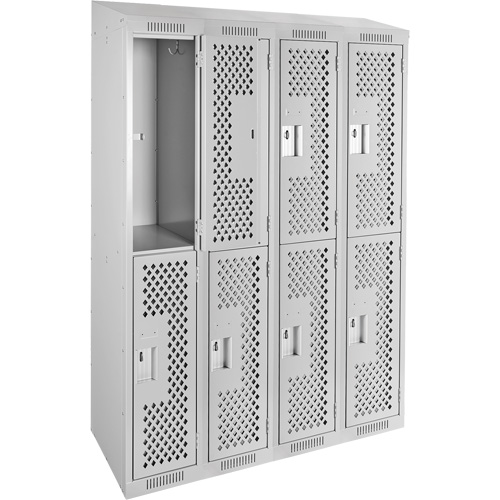Clean Line Lockers, 2 -tier, Bank of 4, 48" x 18" x 78", Steel, Grey, Rivet (Assembled), Perforated Seaboard Timber Mart