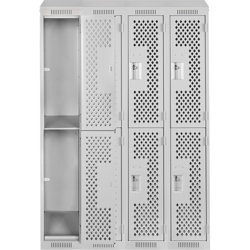 Clean Line Lockers, 2 -tier, Bank of 4, 48" x 18" x 78", Steel, Grey, Rivet (Assembled), Perforated Seaboard Timber Mart