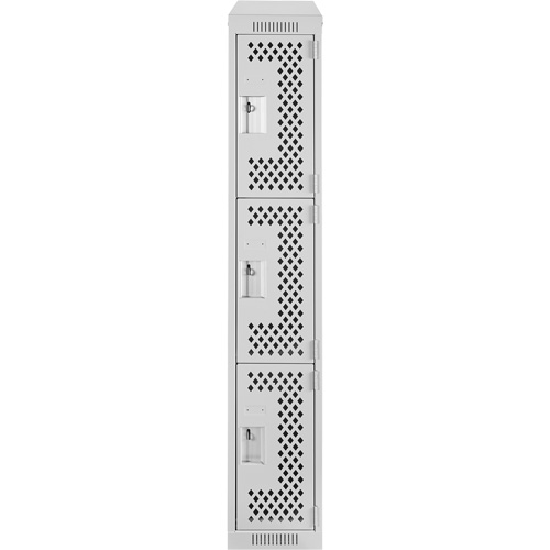 Clean Line Lockers, 3 -tier, 12" x 18" x 78", Steel, Grey, Rivet (Assembled), Perforated Seaboard Timber Mart