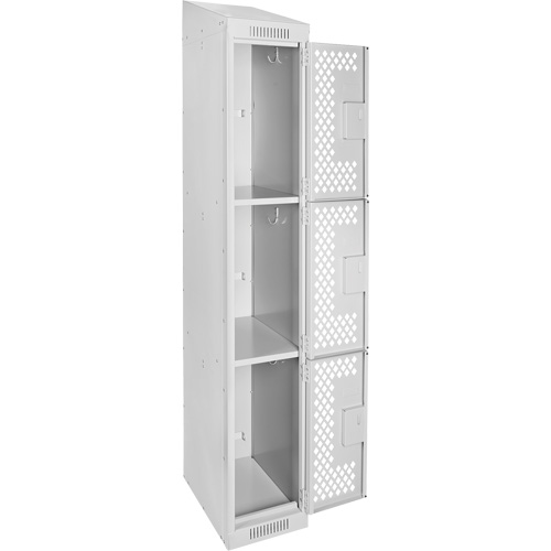 Clean Line Lockers, 3 -tier, 12" x 18" x 78", Steel, Grey, Rivet (Assembled), Perforated Seaboard Timber Mart