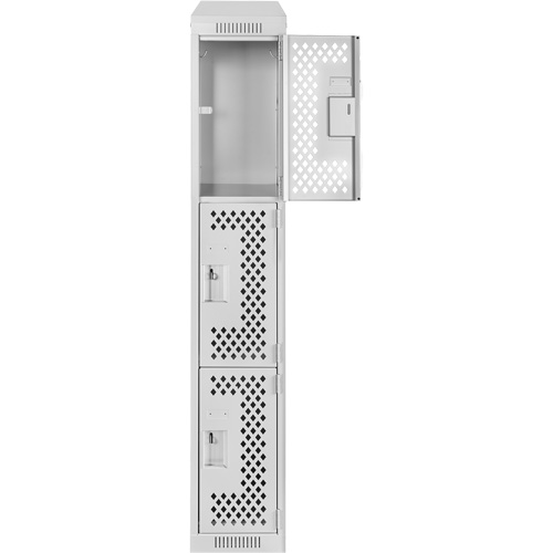 Clean Line Lockers, 3 -tier, 12" x 18" x 78", Steel, Grey, Rivet (Assembled), Perforated Seaboard Timber Mart