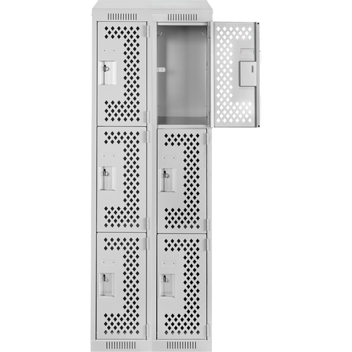 Clean Line Lockers, 3 -tier, Bank of 2, 24" x 18" x 78", Steel, Grey, Rivet (Assembled), Perforated Seaboard Timber Mart