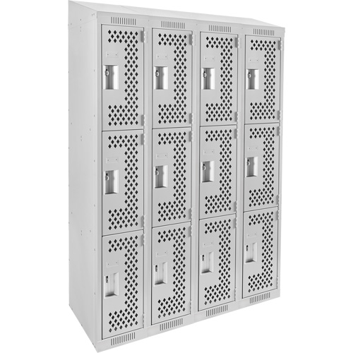 Clean Line Lockers, 3 -tier, Bank of 4, 48" x 18" x 78", Steel, Grey, Rivet (Assembled), Perforated Seaboard Timber Mart