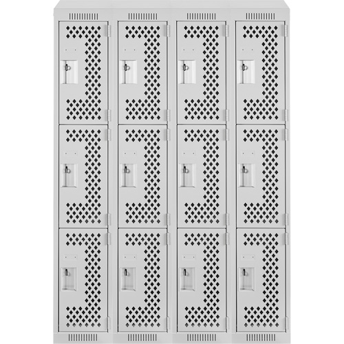 Clean Line Lockers, 3 -tier, Bank of 4, 48" x 18" x 78", Steel, Grey, Rivet (Assembled), Perforated Seaboard Timber Mart