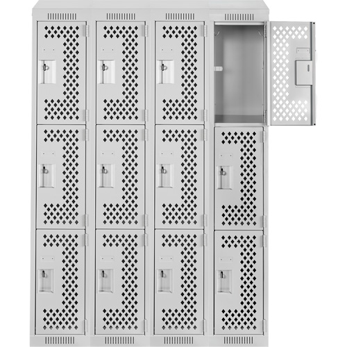 Clean Line Lockers, 3 -tier, Bank of 4, 48" x 18" x 78", Steel, Grey, Rivet (Assembled), Perforated Seaboard Timber Mart
