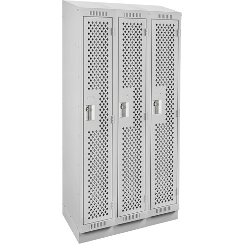 Clean Line Lockers, Bank of 3, 36" x 12" x 82", Steel, Grey, Rivet (Assembled), Perforated Seaboard Timber Mart