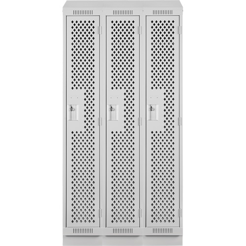 Clean Line Lockers, Bank of 3, 36" x 12" x 82", Steel, Grey, Rivet (Assembled), Perforated Seaboard Timber Mart