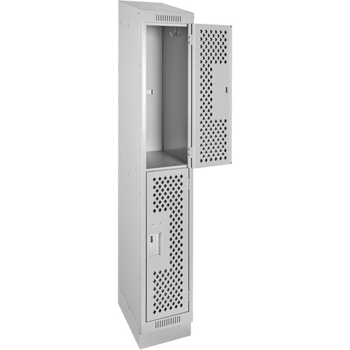Clean Line Lockers, 2 -tier, 12" x 15" x 82", Steel, Grey, Rivet (Assembled), Perforated Seaboard Timber Mart