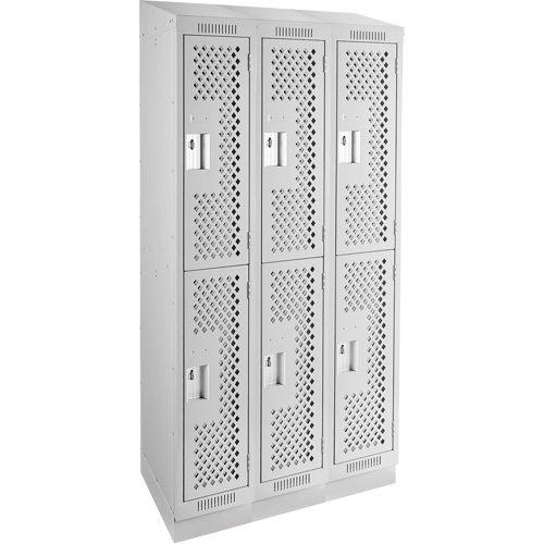 Clean Line Lockers, 2 -tier, Bank of 3, 36" x 15" x 82", Steel, Grey, Rivet (Assembled), Perforated Seaboard Timber Mart