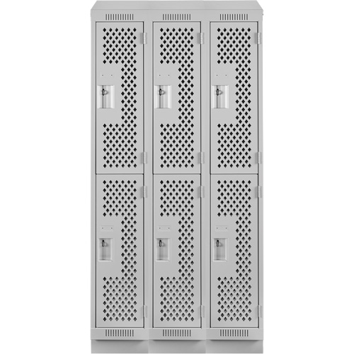 Clean Line Lockers, 2 -tier, Bank of 3, 36" x 15" x 82", Steel, Grey, Rivet (Assembled), Perforated Seaboard Timber Mart