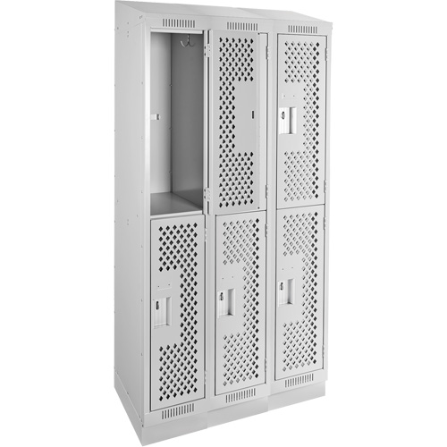 Clean Line Lockers, 2 -tier, Bank of 3, 36" x 15" x 82", Steel, Grey, Rivet (Assembled), Perforated Seaboard Timber Mart