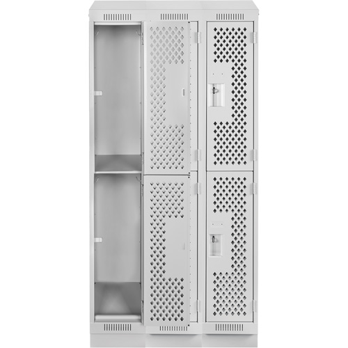 Clean Line Lockers, 2 -tier, Bank of 3, 36" x 15" x 82", Steel, Grey, Rivet (Assembled), Perforated Seaboard Timber Mart