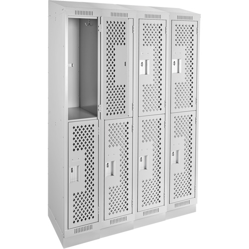 Clean Line Lockers, 2 -tier, Bank of 4, 48" x 15" x 82", Steel, Grey, Rivet (Assembled), Perforated Seaboard Timber Mart