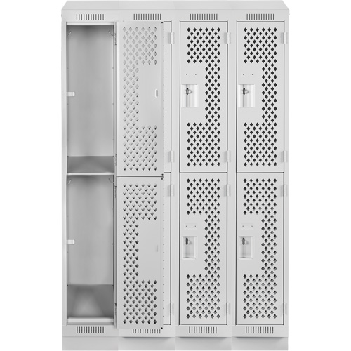 Clean Line Lockers, 2 -tier, Bank of 4, 48" x 15" x 82", Steel, Grey, Rivet (Assembled), Perforated Seaboard Timber Mart