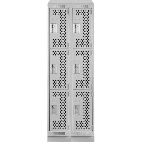 Clean Line Lockers, 3 -tier, Bank of 2, 24" x 18" x 82", Steel, Grey, Rivet (Assembled), Perforated Seaboard Timber Mart