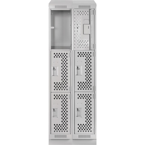Clean Line Lockers, 3 -tier, Bank of 2, 24" x 18" x 82", Steel, Grey, Rivet (Assembled), Perforated Seaboard Timber Mart