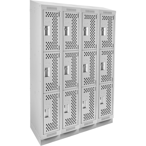 Clean Line Lockers, 3 -tier, Bank of 4, 48" x 18" x 82", Steel, Grey, Rivet (Assembled), Perforated Seaboard Timber Mart