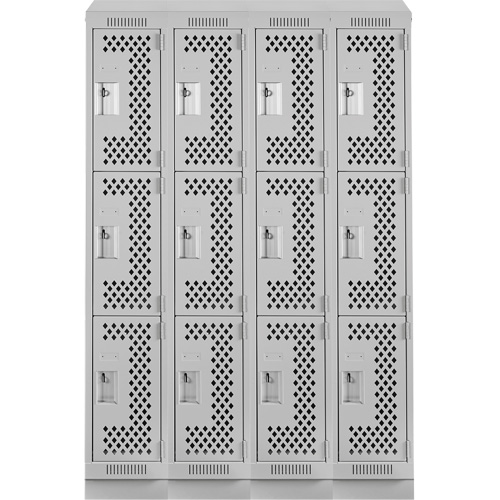 Clean Line Lockers, 3 -tier, Bank of 4, 48" x 18" x 82", Steel, Grey, Rivet (Assembled), Perforated Seaboard Timber Mart
