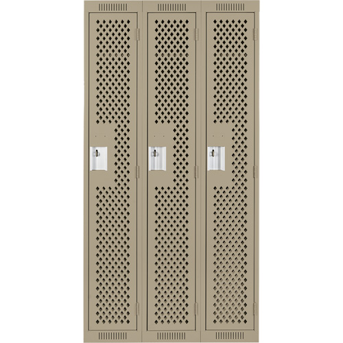 Clean Line Lockers, Bank of 3, 36" x 15" x 72", Steel, Beige, Rivet (Assembled), Perforated Seaboard Timber Mart