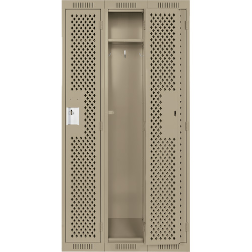 Clean Line Lockers, Bank of 3, 36" x 15" x 72", Steel, Beige, Rivet (Assembled), Perforated Seaboard Timber Mart