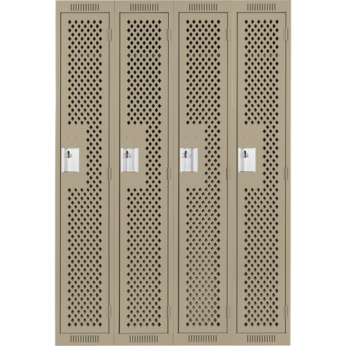 Clean Line Lockers, Bank of 4, 48" x 15" x 72", Steel, Beige, Rivet (Assembled), Perforated Seaboard Timber Mart