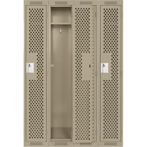 Clean Line Lockers, Bank of 4, 48" x 15" x 72", Steel, Beige, Rivet (Assembled), Perforated Seaboard Timber Mart