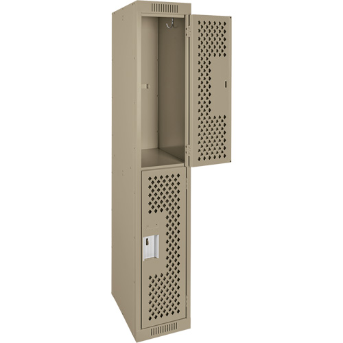 Clean Line Lockers, 2 -tier, 12" x 12" x 72", Steel, Beige, Rivet (Assembled), Perforated Seaboard Timber Mart