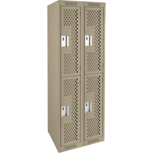 Clean Line Lockers, 2 -tier, Bank of 2, 24" x 12" x 72", Steel, Beige, Rivet (Assembled), Perforated Seaboard Timber Mart