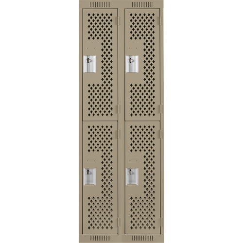 Clean Line Lockers, 2 -tier, Bank of 2, 24" x 12" x 72", Steel, Beige, Rivet (Assembled), Perforated Seaboard Timber Mart