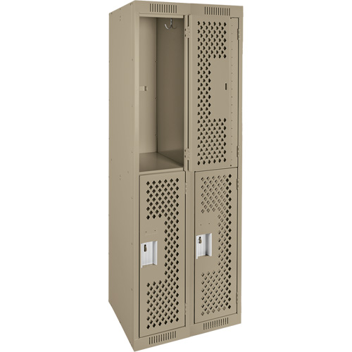 Clean Line Lockers, 2 -tier, Bank of 2, 24" x 12" x 72", Steel, Beige, Rivet (Assembled), Perforated Seaboard Timber Mart