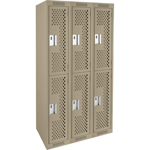 Clean Line Lockers, 2 -tier, Bank of 3, 36" x 12" x 72", Steel, Beige, Rivet (Assembled), Perforated Seaboard Timber Mart