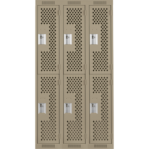 Clean Line Lockers, 2 -tier, Bank of 3, 36" x 12" x 72", Steel, Beige, Rivet (Assembled), Perforated Seaboard Timber Mart