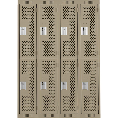 Clean Line Lockers, 2 -tier, Bank of 4, 48" x 12" x 72", Steel, Beige, Rivet (Assembled), Perforated Seaboard Timber Mart