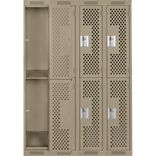 Clean Line Lockers, 2 -tier, Bank of 4, 48" x 12" x 72", Steel, Beige, Rivet (Assembled), Perforated Seaboard Timber Mart