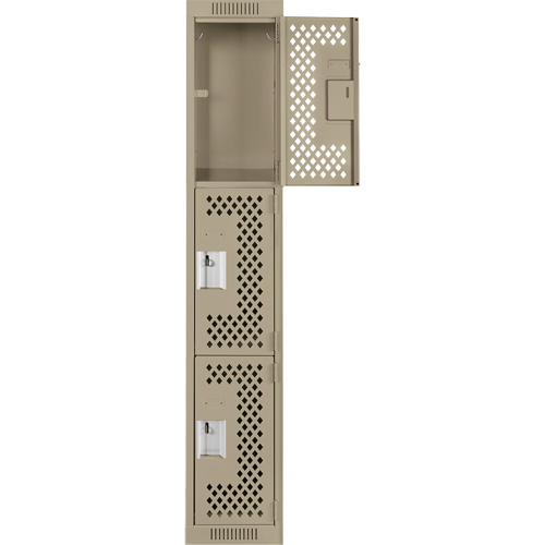 Clean Line Lockers, 3 -tier, 12" x 18" x 72", Steel, Beige, Rivet (Assembled), Perforated Seaboard Timber Mart