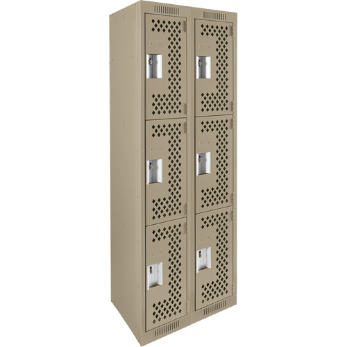 Clean Line Lockers, 3 -tier, Bank of 2, 24" x 18" x 72", Steel, Beige, Rivet (Assembled), Perforated Seaboard Timber Mart