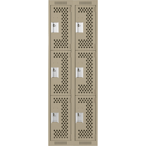 Clean Line Lockers, 3 -tier, Bank of 2, 24" x 18" x 72", Steel, Beige, Rivet (Assembled), Perforated Seaboard Timber Mart