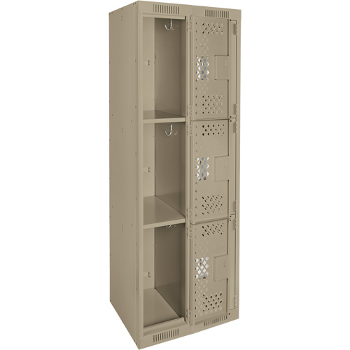 Clean Line Lockers, 3 -tier, Bank of 2, 24" x 18" x 72", Steel, Beige, Rivet (Assembled), Perforated Seaboard Timber Mart