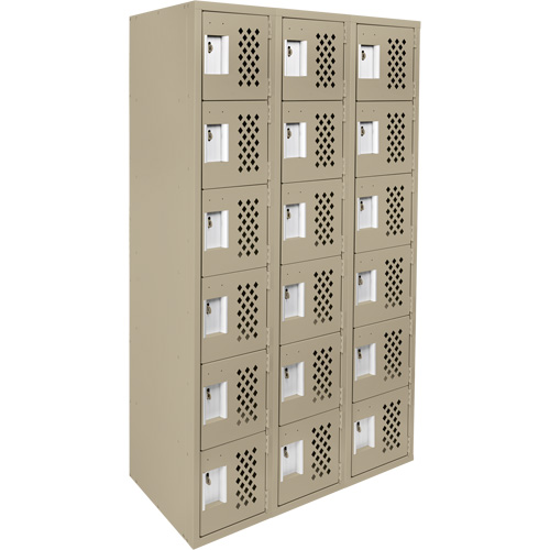 Assembled Lockerettes Clean Line Perforated Economy Lockers, 6 -tier, Bank of 3, 18" x 72" x 12", Steel Seaboard Timber Mart