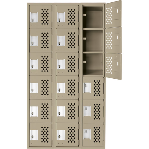 Assembled Lockerettes Clean Line Perforated Economy Lockers, 6 -tier, Bank of 3, 18" x 72" x 12", Steel Seaboard Timber Mart