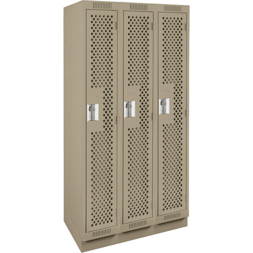 Clean Line Lockers, Bank of 3, 36" x 18" x 76", Steel, Beige, Rivet (Assembled), Perforated Seaboard Timber Mart