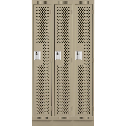 Clean Line Lockers, Bank of 3, 36" x 18" x 76", Steel, Beige, Rivet (Assembled), Perforated Seaboard Timber Mart