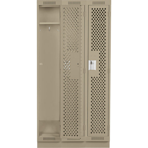 Clean Line Lockers, Bank of 3, 36" x 18" x 76", Steel, Beige, Rivet (Assembled), Perforated Seaboard Timber Mart
