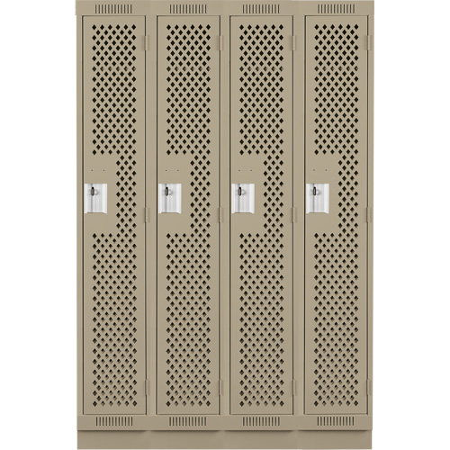 Clean Line Lockers, Bank of 4, 48" x 18" x 76", Steel, Beige, Rivet (Assembled), Perforated Seaboard Timber Mart